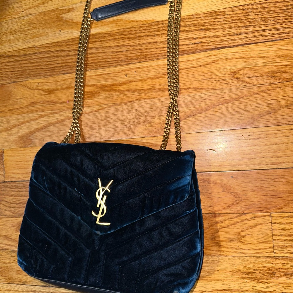 Yves Saint Laurent Midnight Blue Velvet Shoulder Bag